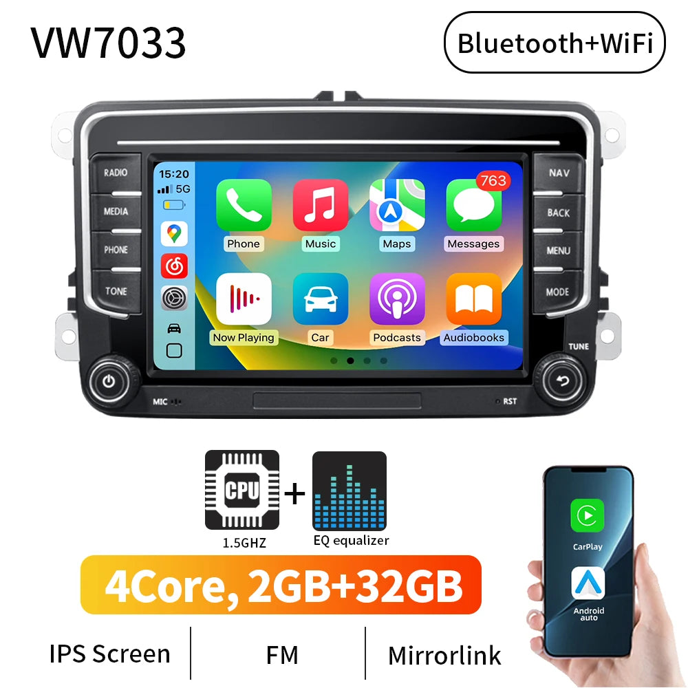 7" CarPlay and Android Auto Radio For VW Golf/Passat/Tiguan/Touran/Polo