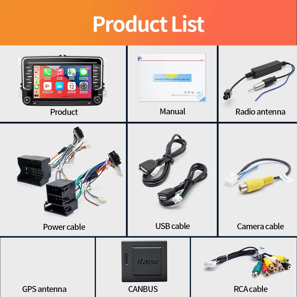 7" CarPlay and Android Auto Radio For VW Golf/Passat/Tiguan/Touran/Polo