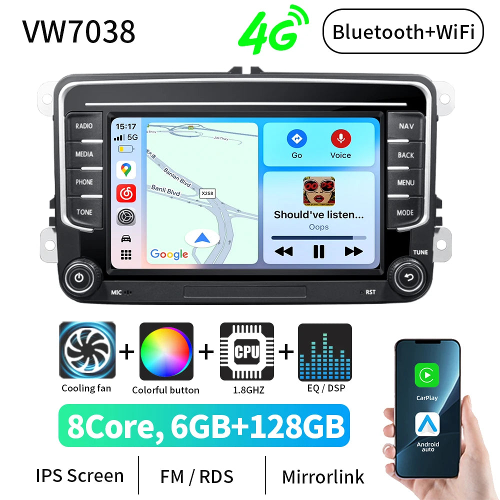 7" CarPlay and Android Auto Radio For VW Golf/Passat/Tiguan/Touran/Polo