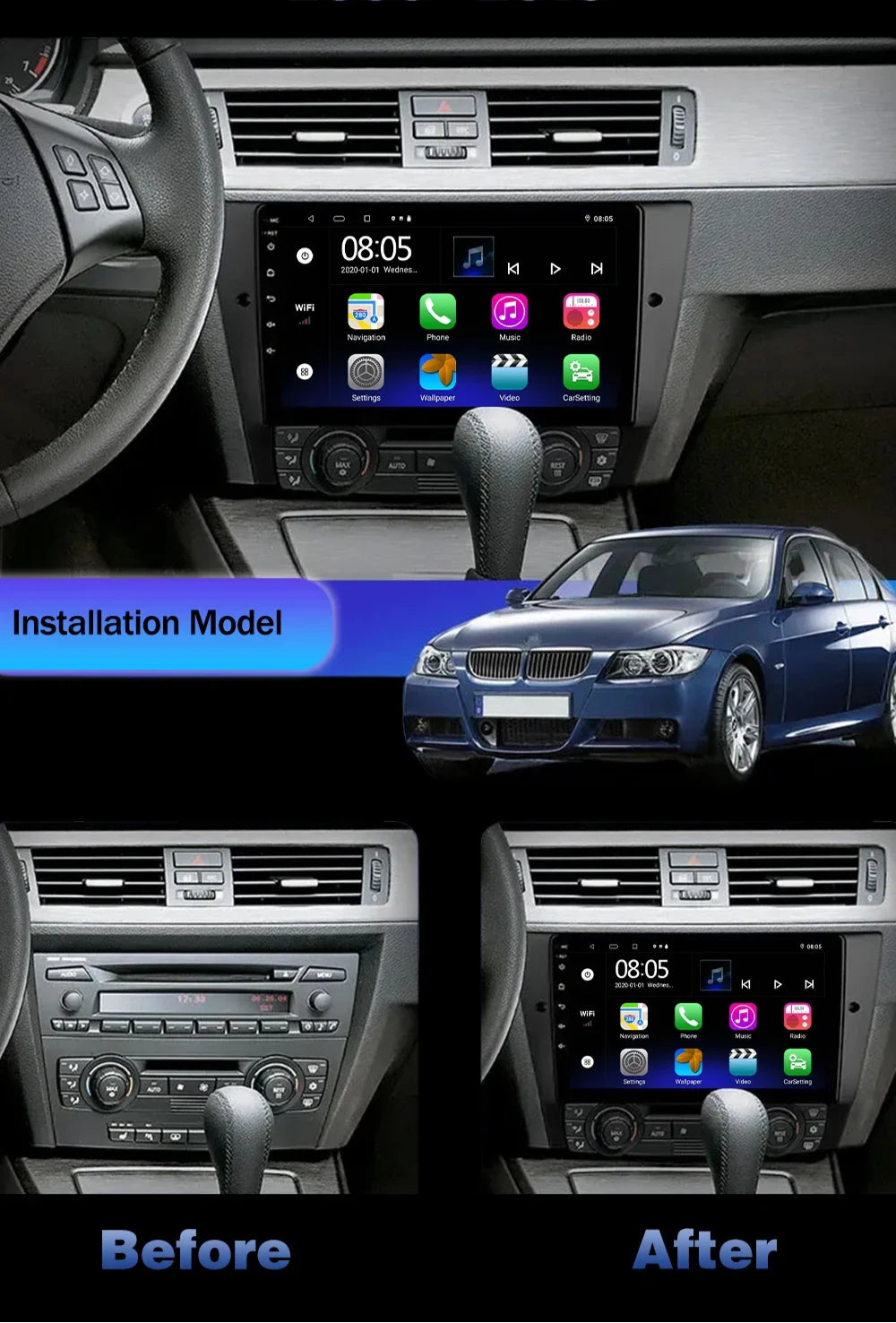 For BMW 3-Series E9X 2005-2013 Apple Carplay and Android Auto radio