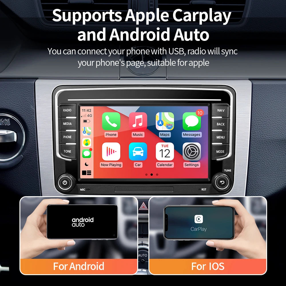 7" CarPlay and Android Auto Radio For VW Golf/Passat/Tiguan/Touran/Polo